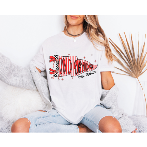 2nd Grade Pennant T-shirt- Gildan-Customize